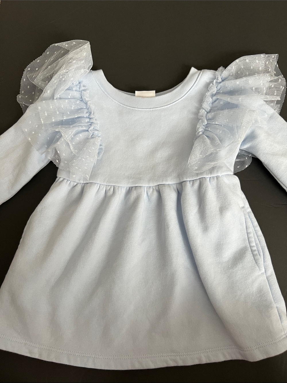 GAP Light Blue Dress with Dotted Tulle Ruffle Sleeves